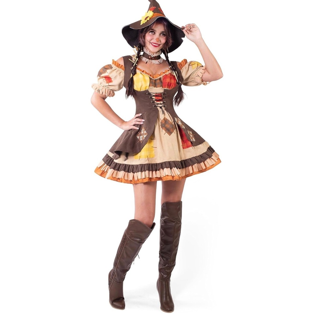 spooktacular creations scarecrow halloween costume brown, women size small